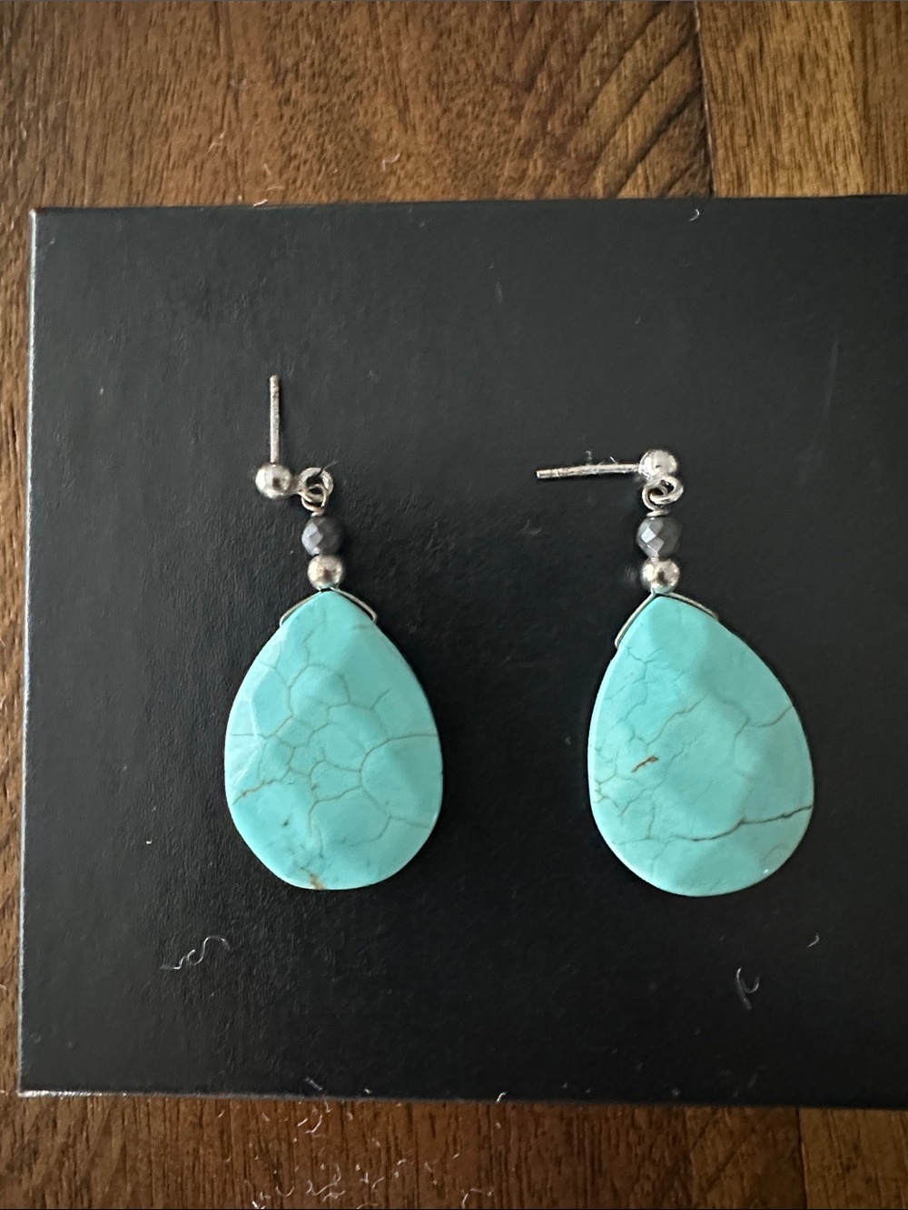 Turquoise Teardrop Dangle Earrings - Blue Stone Drop Earrings 1 3/4 drop